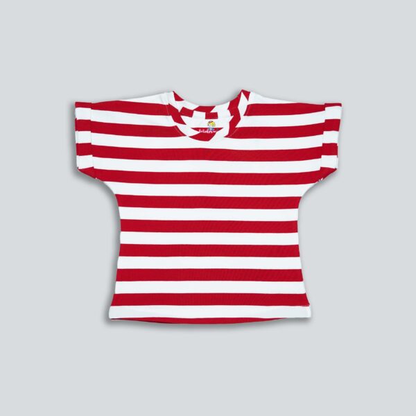 Girls Striped V-Neck Extended Sleeves Pockets T-shirt