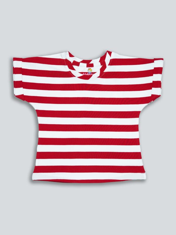 Girls Striped V-Neck Extended Sleeves Pockets T-shirt