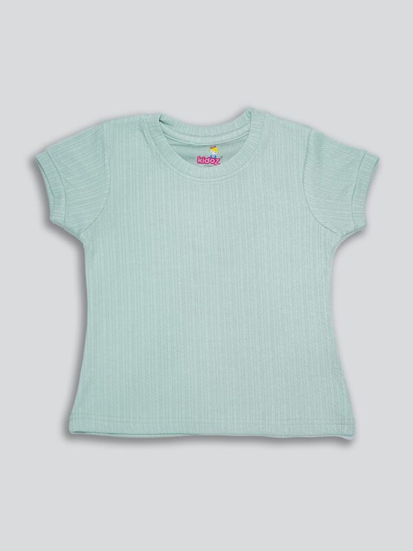 Girls Self Design Round Neck Relaxed Fit Regular Cotton T-shirt