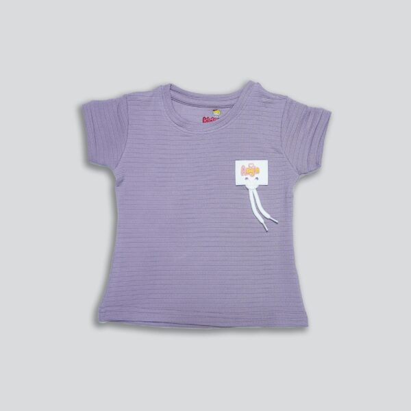 Girls Self Design Round Neck Cotton T-shirt