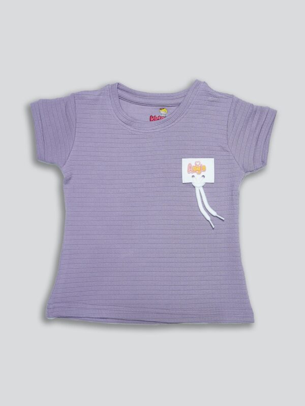 Girls Self Design Round Neck Cotton T-shirt