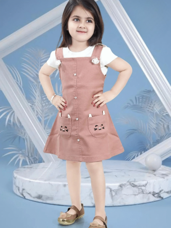 Girls Embroidered Cotton Dungaree With T-Shirt