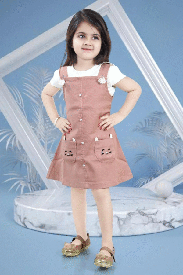 Girls Embroidered Cotton Dungaree With T-Shirt