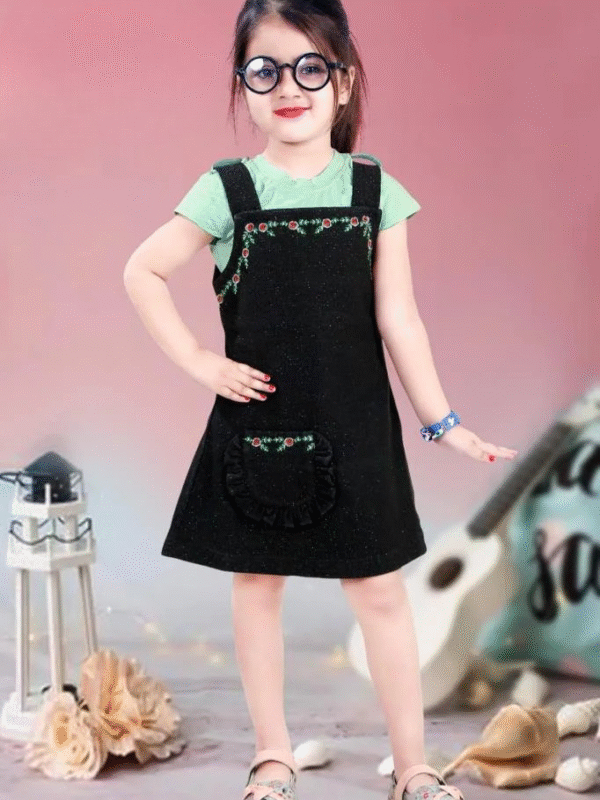 Girls Embroidered Cotton Dungaree With T-shirt
