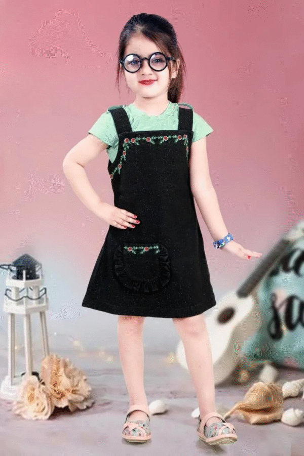 Girls Embroidered Cotton Dungaree With T-shirt