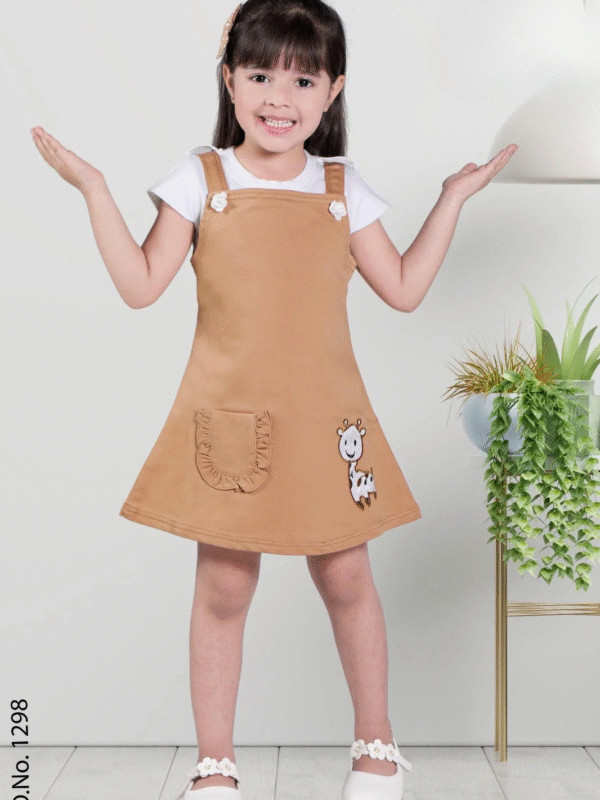 Girls Embroidered Cotton Dungaree With T-Shirt