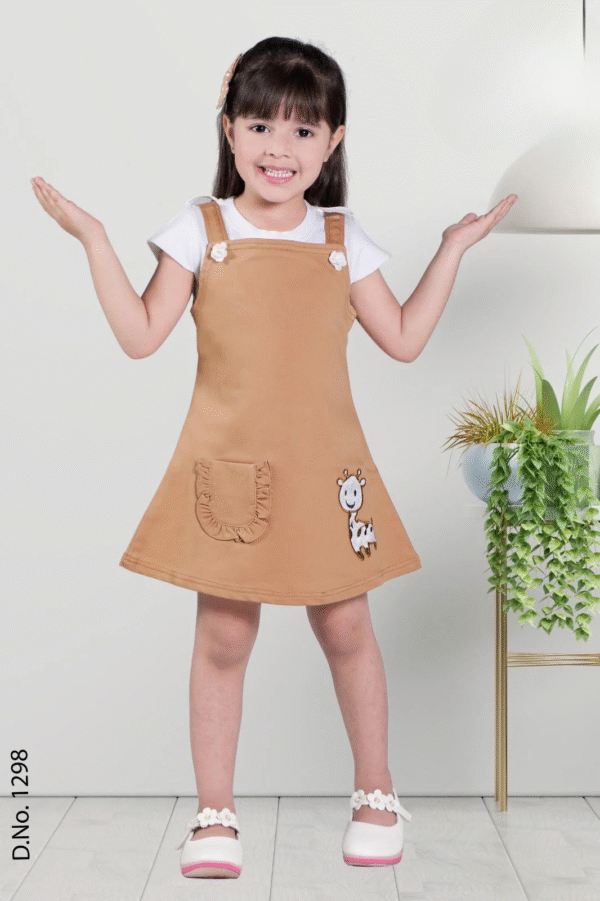 Girls Embroidered Cotton Dungaree With T-Shirt