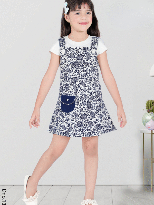 Girls Printed Cotton Dungaree With T-Shirt