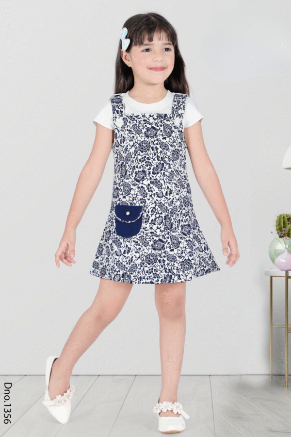 Girls Printed Cotton Dungaree With T-Shirt