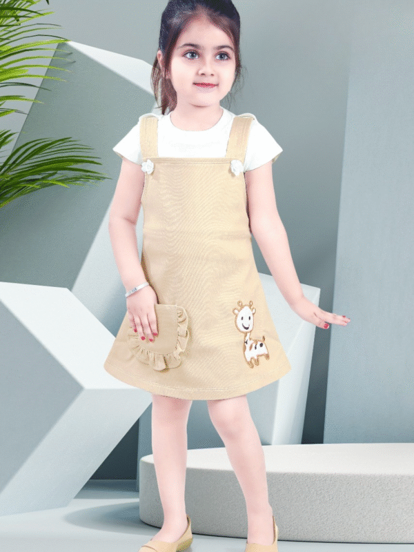 Girls Embroidered Cotton Dungaree With T-Shirt
