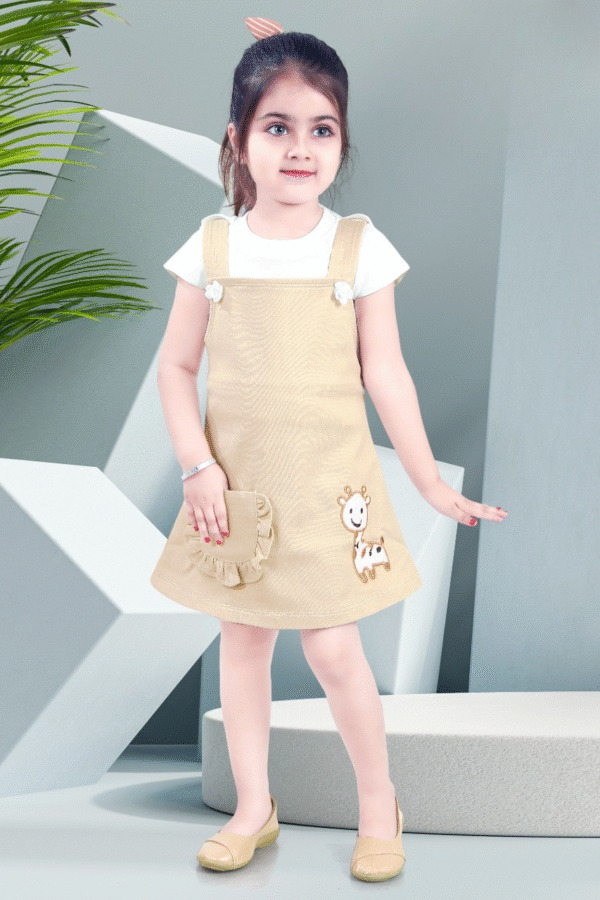 Girls Embroidered Cotton Dungaree With T-Shirt